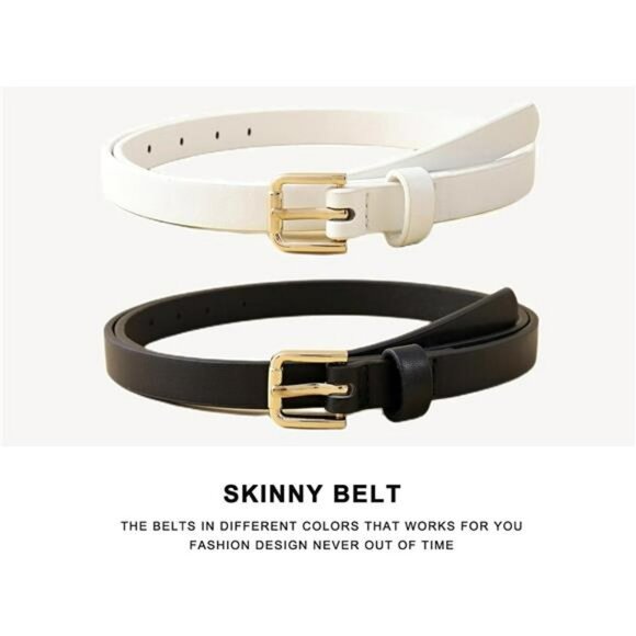 Womens Skinny Belts Set of 4 Gold Buckle Thin Waist Belts for Jeans Dress - Picture 5 of 7